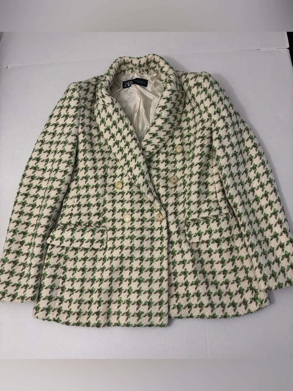 Zara Woman Textured Blazer Jacket Green Size M